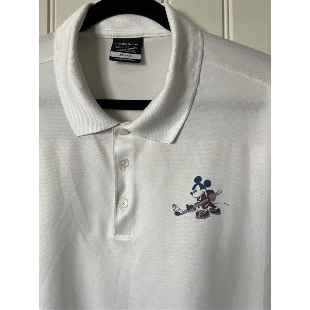 Disney Parks I NIKE Polo Golf Dri-fit Shirt Embroidered Mickey Mouse XL White
